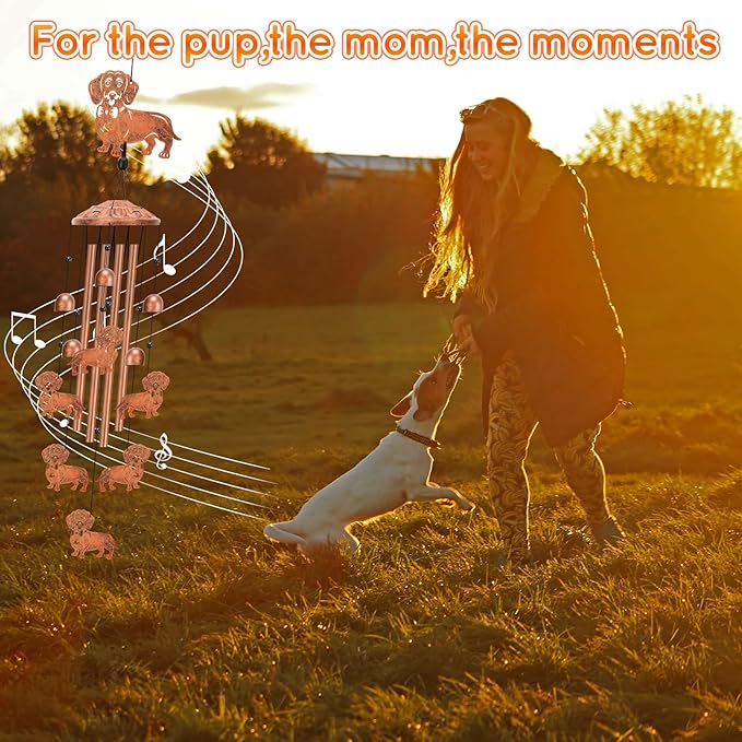 Dachshund Wind Chimes for Outside Metal Windchimes Dachshund Gifts for Women Men Garden Decor for Patio Yard Memorial for Dog Lovers