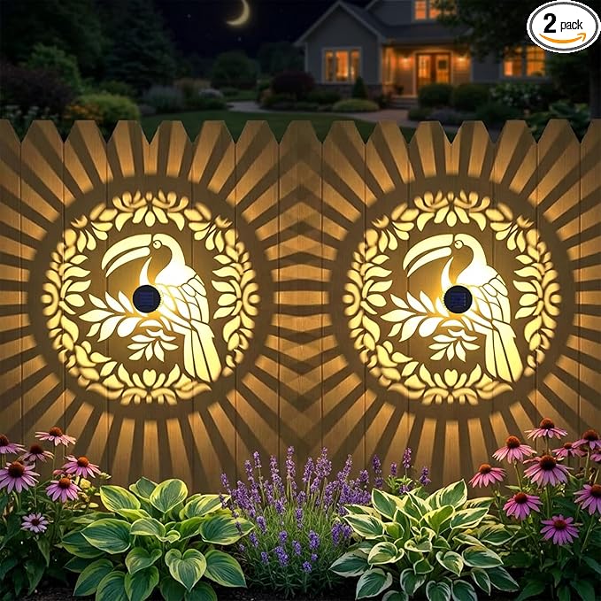 Gardsee Solar Fence Lights Outdoor 2 Pack Deck Step Wall Lights Butterfly Metal Waterproof LED Warm Yellow Light for Garden Post Patio Backyard Yard Decor (Black 6)