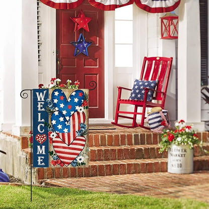 AVOIN colorlife Patriotic 4th of July Welcome Garden Flag 12x18 Inch Double Sided, Memorial Day American Stars and Stripes Love Heart Yard Outdoor Decoration