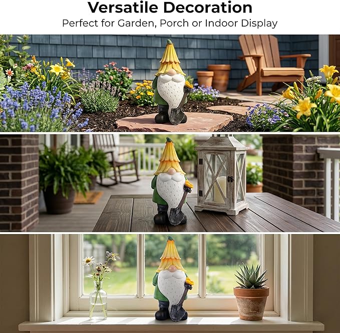 Topadorn Garden Gnome Outdoor Gnome Statue Resin Sculpture Outdoor Figurine with Yellow Hat for Garden Decoration, 11 Inch