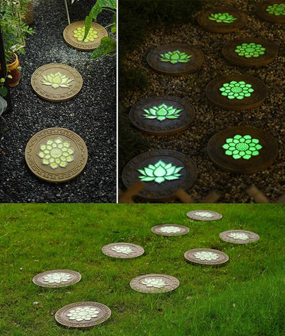 Stepping Luminous Stones for Garden, Lotus Pattern Outdoor Stepping Stone, Decorative Yard Art Step Stone for Walkways, Lawn, Patio, Path, Flower Bed (Color : Style 2, Size : 2pcs)
