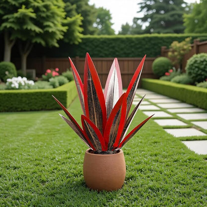 Tequila Rustic Sculpture, Metal Agave Plant Home Decor, DIY Hand Painted Metal Agave, Garden Yard Sculpture Lawn Home Art Decoration Statue, Garden Ornaments Outdoor Decor (Red)