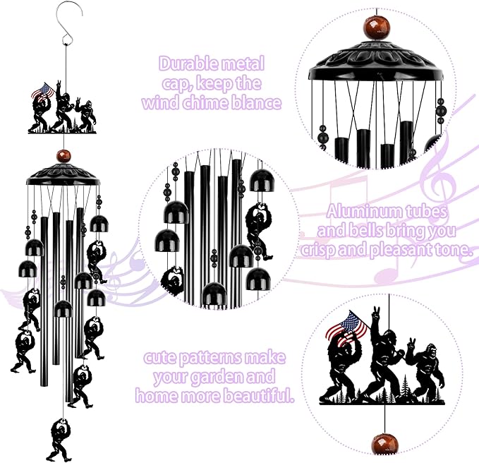 Sasquatch Wind Chime for Outside: Big Foot Gifts for Men Women, Adventure Theme Outdoor Metal Wind Chime, Home Garden Patio Yard Decor