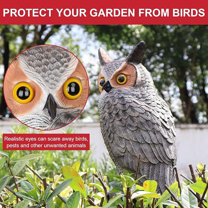 Plastic Owl Scarecrow Garden Owl Sculpture for Outdoor Yard, Fake Owl for Bird Control Garden Tree Decoration, 2-Pack