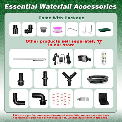 Waterfall Pool Fountain LONGRUNNEW 304 Stainless Steel 35.4" Rectangular Waterfall Spillway, Water Fall Fountain with Pipe Connector for Garden Outdoor, Swimming Pools, Fountains, Pond and Spa