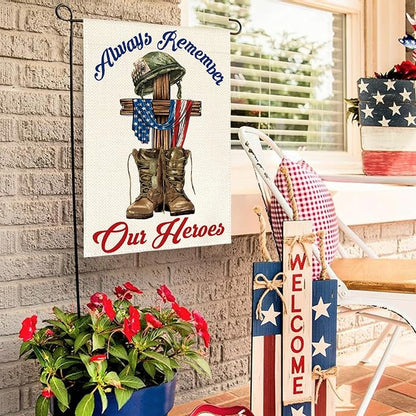 AVOIN colorlife Memorial Day Always Remember Our Heroes Garden Flag 12x18 Inch Double Sided, Military Soldiers Boots Patriotic Veteran Yard Outdoor Decoration
