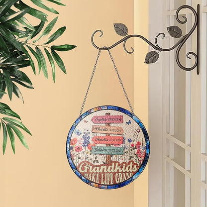 NAZENTI Custom Stained Glass Window Hanging Suncatcher with Kids Name, Gifts for Gigi, Mother's Day, Grandma Flower Garden Grandkids Names Sign Personalized, Grandma Gifts from Grandkids