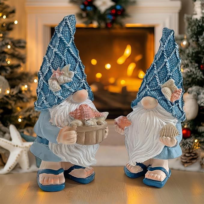 LIFFY Garden Gnomes Statues Outdoor Funny Garden Decor Indoor Resin Beach Gnome Sculpture Ocean Gnomes for Beach, Patio, Lawn, Yard, Porch, Bookshelf Gifts (Blue and White)