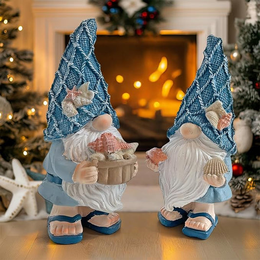 LIFFY Garden Gnomes Statues Outdoor Funny Garden Decor Indoor Resin Beach Gnome Sculpture Ocean Gnomes for Beach, Patio, Lawn, Yard, Porch, Bookshelf Gifts (Blue and White)