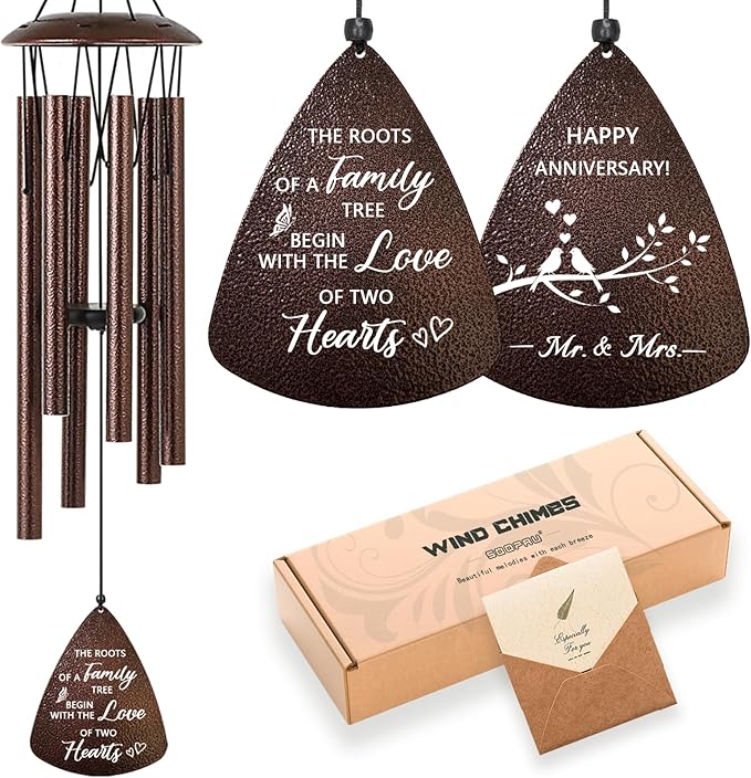 Wedding Anniversary Couples Gift, 32" Bronze Wind Chimes, Wedding Romantic Gift for Couple Parents Friends Women Men, Happy Anniversary Decorations