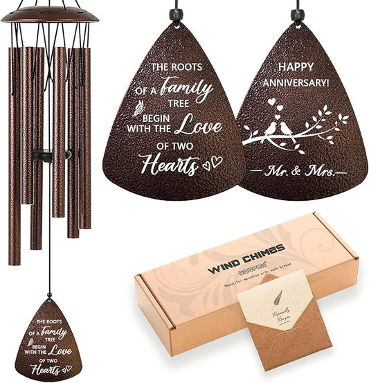 Wedding Anniversary Couples Gift, 32" Bronze Wind Chimes, Wedding Romantic Gift for Couple Parents Friends Women Men, Happy Anniversary Decorations