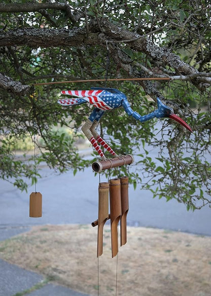 Cohasset Gifts | # 249GA Glen Stars & Stripes Bobbing Head Bird Bamboo Wind Chime