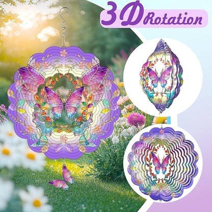 3D Wind Spinner, 12 inch 3D Kinetic Metal Garden Spinners, Rustproof Metal Garden Decor Yard Art, Wind Sculptures Ideal Gift for Homeowners & Garden Lovers