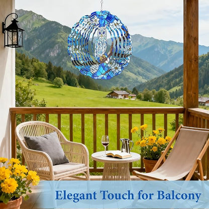 Wazzio Owl Wind Spinners Outdoor, Owl Gifts for Women Men Wife Mom Husband Dad Grandpa, Hanging Wind Sculptures Spinners for Christmas, 12 inch Outdoor Indoor Hanging Ornament for Garden Porch
