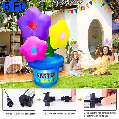 5FT Mother's Day Inflatable Flowers Decoration,Built-in LED Lights for Spring Yard Garden Lawn Indoor Outdoor Holiday Party Easter Mother's DayDecor