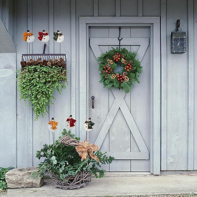 Veclotch 16" H Christmas Snowman Garden Stake Decor, Rustic Metal Snowman Yard Sign Outdoor Yard Stake Lawn Ornament, Merry Christmas Yard Decor Xmas Holiday Decoration
