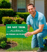 3 Pcs 12x8 Inches Corrugated Plastic Do Not Trim Yard Signs with Metal Stakes - Bilingual Plastic Plant Signs or Garden Markers for Outdoor Lawn - Double Sided No Trim or Mow Signs