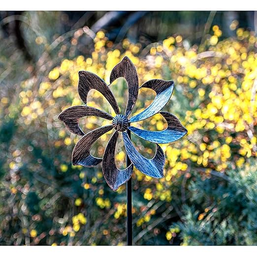 Wind Spinner Dahlia 61in Single Blade Easy Spinning Kinetic Wind Spinner for Outside – Vertical Metal Sculpture Stake Construction for Outdoor Yard Lawn & Garden