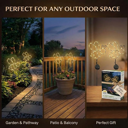 Touch Of ECO Outdoor Solar Powered LED Decorative Garden Stake Light - 2 Pack Warm White Bee Design - Great Decor for Yard, Patio, Lawn, Planter-Makes a Great Gift