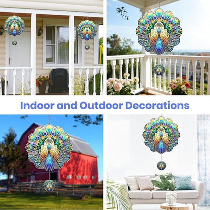 MXJSUA Peacock Wind Spinners for Indoor Outdoor Garden Decoration, 12 Inch Peacock Stainless Steel Hanging Wind Spinners Ornaments Crafts for Gifts