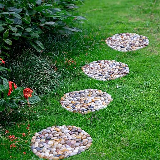 River Rocks Stepping Stones Outdoor for Garden Walkway, Pebbles Polished Gravel Pavers for Yard Lawn Patio Pathway Landscaping, 6PACK (Roundness)