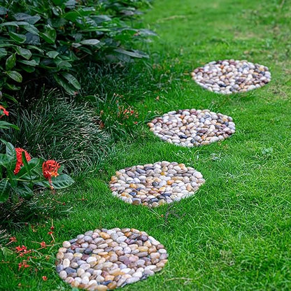 Qualdout River Rocks Stepping Stones Pavers Outdoor for Garden Walkway, Decorative Pebbles Polished Gravel for Backyard Lawn Patio Pathway Landscaping, Set of 6 (Roundness)