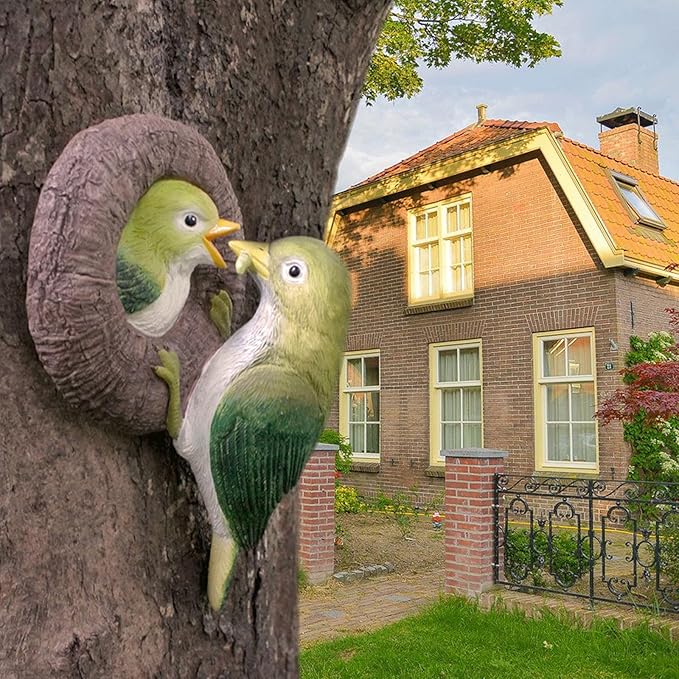 Garden Statues Resin Bird Figurines Art Sculpture, Hanging Garden Statue Tree Peeker Ornament for Patio Lawn Porch Yard Outdoor Decorations Yard Ornaments Decor