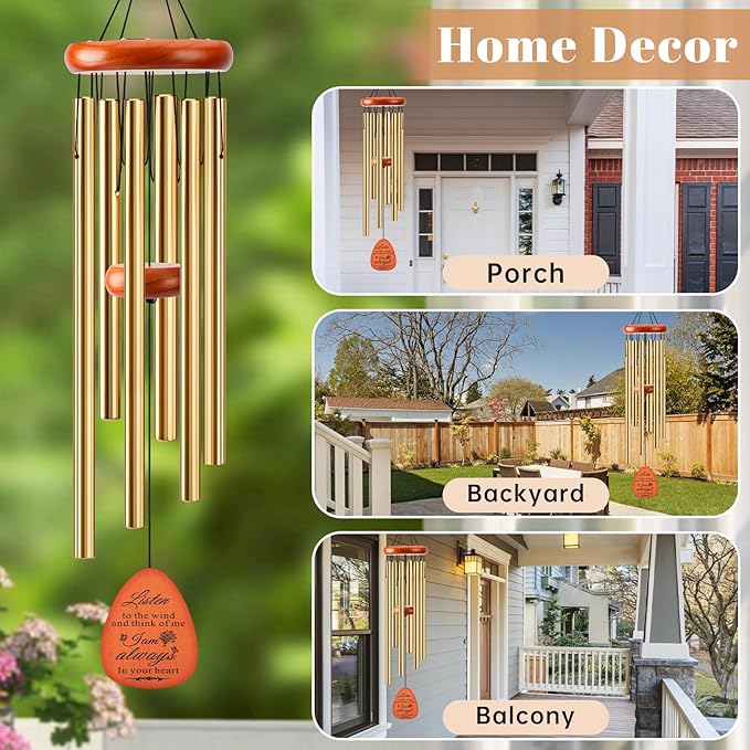 Memorial Wind Chimes for Loss of Loved One, Windchimes in Memory of a Loved One Outdoor Remembrance/Condolences/Sympathy/Bereavement Gifts for Loss of Mother Father Husband, 32" Gold