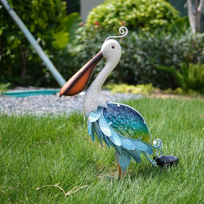 HONGLAND Solar Metal Pelican Statues Garden Sculpture & Statues, 19 Inch Glass Outdoor Pelican Yard Art Coastal Ocean Bird Decor Lawn Ornament for Backyard Porch Patio Decor（Blue-Green）