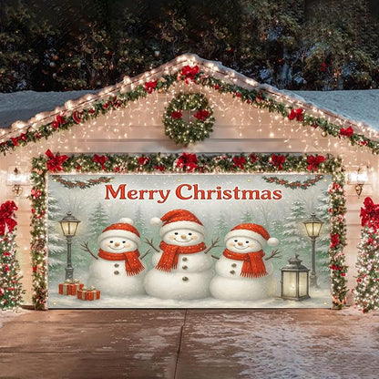 HOMETITUTE 13x6ft Christmas Garage Door Banner Snowman Banner Christmas Backdrop Outdoor Indoor Xmas Garage Door Cover Large Holiday Wall Backdrop for Yard Porch Seasonal Decoration