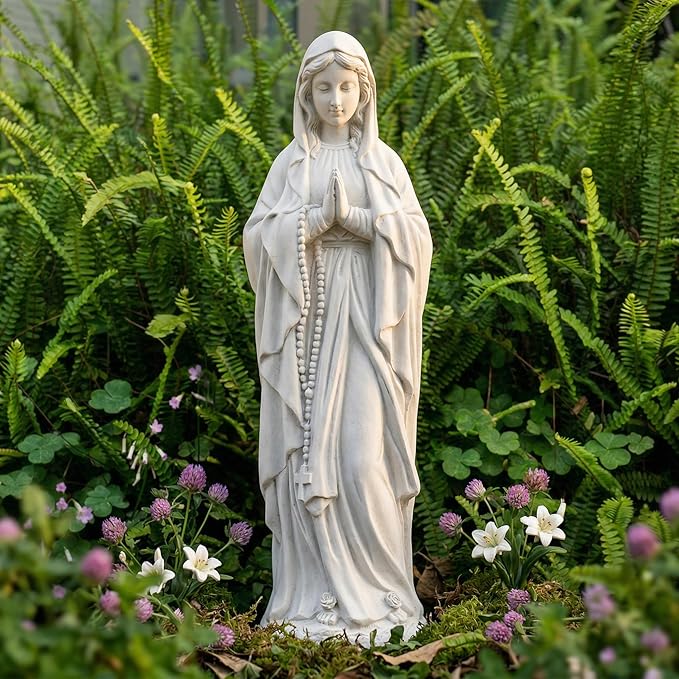 Virgin Mary Praying Statue 29.3 Inch Tall Religious Magnesium Oxide Stone Decorations Statue Outdoor Garden Clearance for Home Lawn Yard Patio Hallway Decor Sculpture