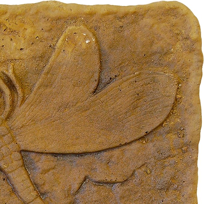 Athens Autumn Wheat Dragonfly Stepping Stone, 12” Square Concrete Garden Accent with Raised Dragonfly Design, Durable Outdoor Patio or Pathway Decor, Natural Brown Tones, Hand Cast Artisan Finish