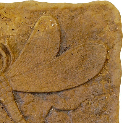 Athens Autumn Wheat Dragonfly Stepping Stone, 12” Square Concrete Garden Accent with Raised Dragonfly Design, Durable Outdoor Patio or Pathway Decor, Natural Brown Tones, Hand Cast Artisan Finish