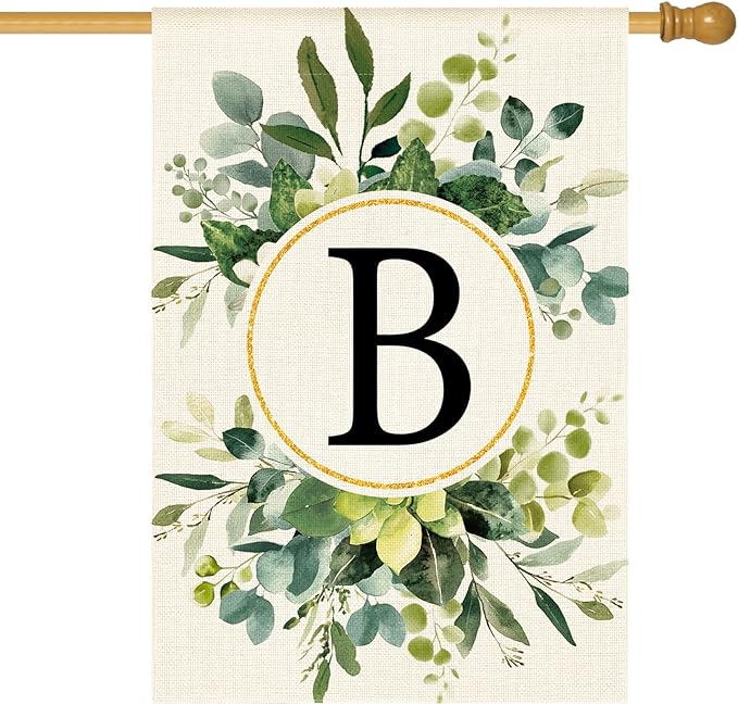 AVOIN colorlife Monogram Letter B Floral House Flag 28x40 Inch Double Sided Outside, Family Last Name Initial Yard Outdoor Decoration