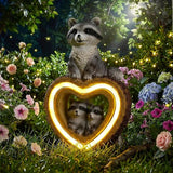 Thyle Solar Raccoon Family Garden Statue with Heart Light 9 Inch Raccoon Solar Lights Statue Outdoor Decor Windproof Waterproof for Outside Yard Garden Lawn Home Decor Mother Gifts for Women Mom