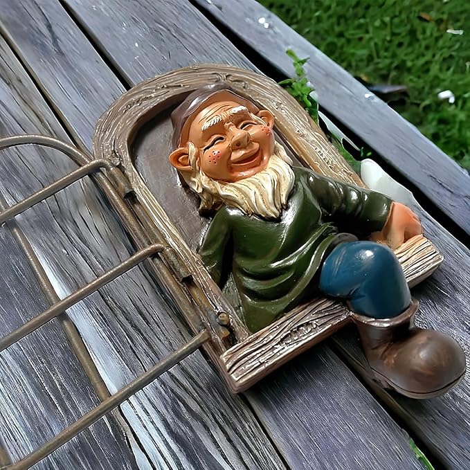 5.7-inch Elf Out The Door Tree Hugger,Funny Garden Gnome Statue, Hanging Resin Gnome Figurine,Whimsical Tree Sculpture,Garden Peeker Statue,Ideal Patio Yard Lawn Porch Decoration