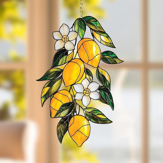 Lemon Branch Acrylic Suncatcher, Boho Suncatchers for Window Hanging Ornament, Stained Glass Effect Indoor Outdoor Garden Decor for Tropical Lover, Gifts for Mother's Day, Mom, Grandma, Wife, Women
