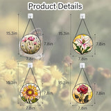 Stained Glass Window Hanging 4 Pcs Set Lily Rose Sunflower Poppy 7.8" - Flower Suncatcher Door Garden Sun Catcher Decor Birthday Mother's Day for Wife Woman Nana Girl