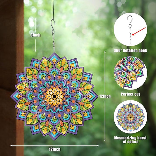 Mandala Gifts for Mom, Moms Wind Spinners, Mother's Day Best Gift for Mom, Mother Birthday Gift from Daughter Son, Love Reminder Gifts for Mother's Day, Garden Decor Gifts for Outside, Patio, 12in