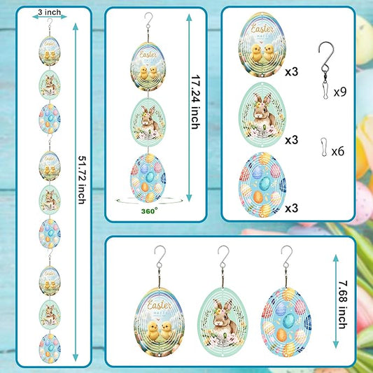Wind Spinners Outdoor, Bird Repellent，3D Rabbit and Eggs Hanging, 15 inches, Kinetic, Stainless-Steel Metal, Indoor and Outdoor Decoration for Garden, Patio, Yard, Gift for Women Mom Wife.