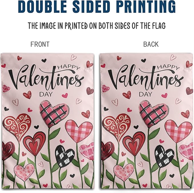 Happy Valentines Day Garden Flag Love Heart Floral Banner 12x18 Inch Double Sided for Outside Spring Holiday Anniversary Yard Decorative