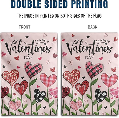 Happy Valentines Day Garden Flag Love Heart Floral Banner 12x18 Inch Double Sided for Outside Spring Holiday Anniversary Yard Decorative