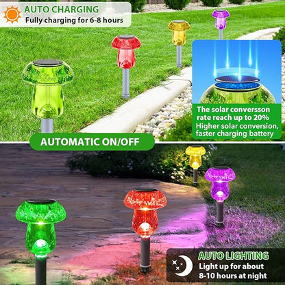 Benany Solar Lights Outdoor, 8 Pack Mushroom Lights Outside Waterproof, Solar Powered LED Lighting for Garden, Yard, Landscape, Path, Pathway, Lawn, Walkway, Driveway, Backyard Decor (Multicolor)