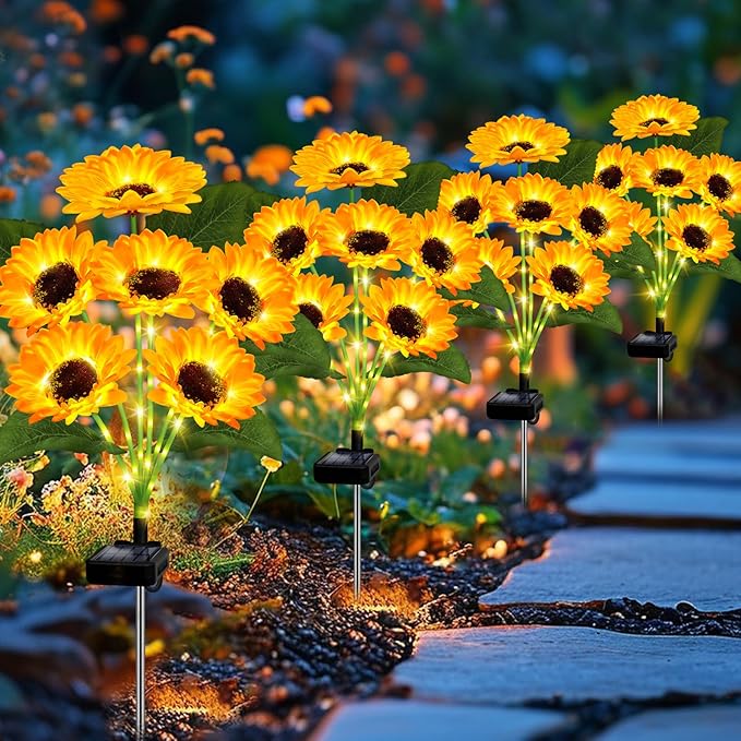 EDOF 2 Pack with 12 Sunflower Solar Lights Outdoor Garden Decor,Solar Flowers Lights Waterproof,Sunflowers Gifts for Mom Women Grandma Birthday,Decorative Stakes Lights for Landscape Yard Patio Lawn