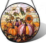 DASTOLL Stained Glass Window Hanging, Pumpkin Sunflower Suncatcher Diamond Glass Panel Sun Catchers Decor for Birthday for Women, Men, Wife, Aunt, and Mom 11.8x11.8 in