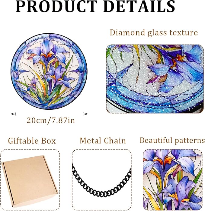 7.87" Sun Catchers Indoor Window,Butterfly Stained Glass Window Hanging, Window Suncatcher Hanging Ornaments Wall Art, Hand-Painted Glass Panel Home Decor (Style N)