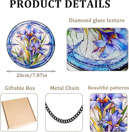 7.87" Sun Catchers Indoor Window,Butterfly Stained Glass Window Hanging, Window Suncatcher Hanging Ornaments Wall Art, Hand-Painted Glass Panel Home Decor (Style N)