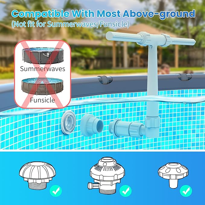 Pool Fountain for Above and In-Ground Pools, Dual Spray Waterfall Sprinkler Fountain, Above Ground Pool Accessories, Adjustable Waterfall Cooling and Relaxation(White)