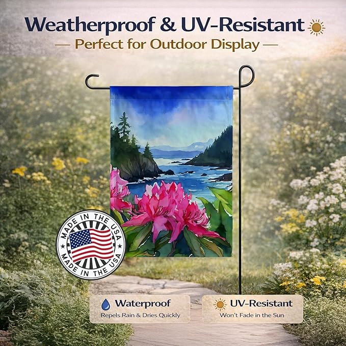 Caroline's Treasures Washington Coast Rhododendrons in Watercolor Garden Flag Mailbox Flag Decorative Yard Flag Banner Outside Patio Artwork Yard Flower Beds, Garden Size, Multicolor