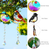 Set 2 Stained Glass Little Birds Suncatchers Rainbow Maker Crystal Prisms Hanging Suncatcher for Window Colorful Metal Birds Wall Art Fence Decorations Ornament for Christmas Tree